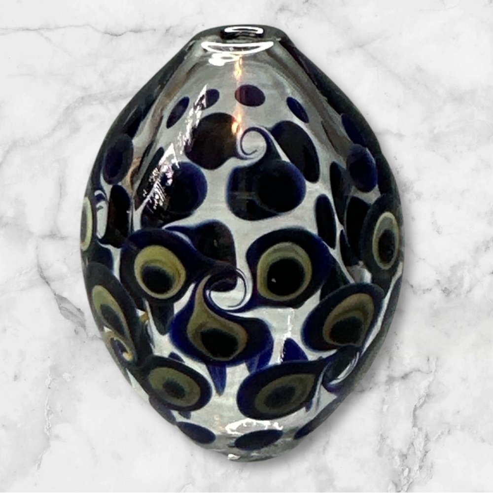 Vintage Faeryfrye hand blown glass borosilicate bead blue and green 45mm